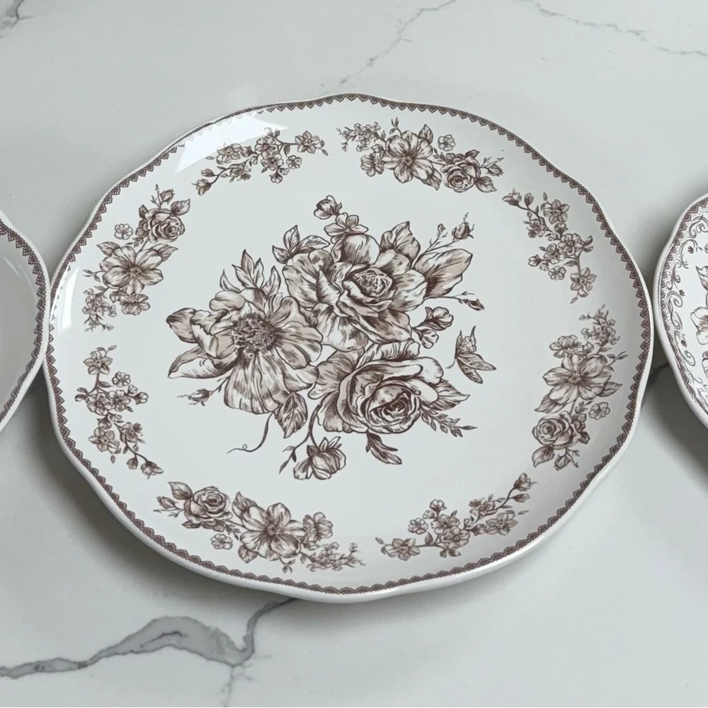 Elegant Floral Dinnerware Set of 3 pieces Pioneer Woman Agatha Brown